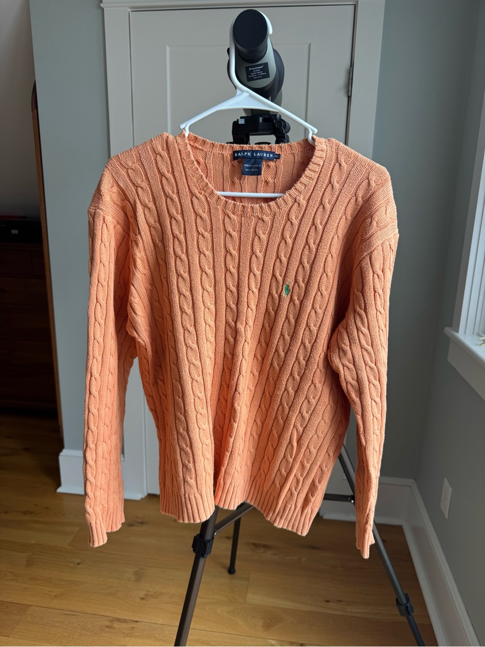 Polo Ralph Lauren Peach/Tangerine Cable-Knit Crewneck Sweater